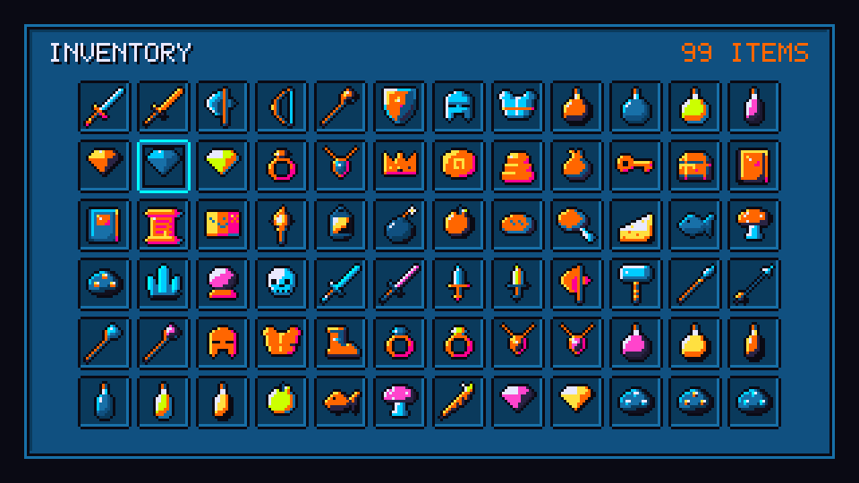 Item icons in the Cyberpunk palette