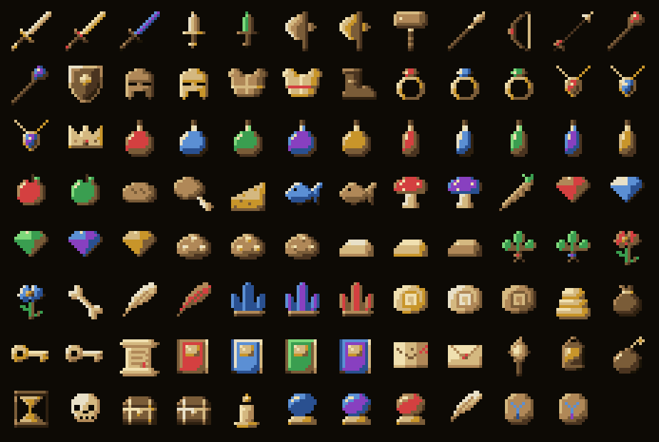 Every item icon of the Fantasy RPG palette