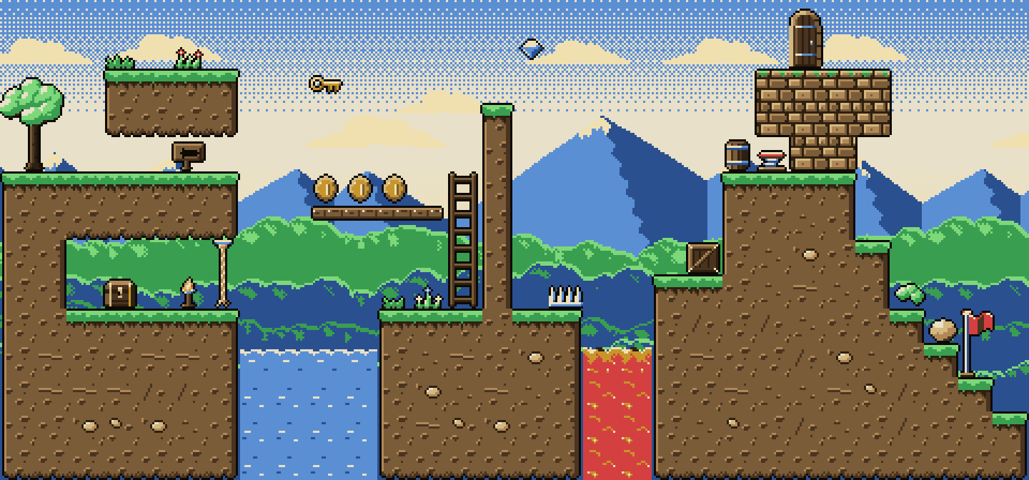 A level painted with Godot's terrain tools and rebuilt tile by tile