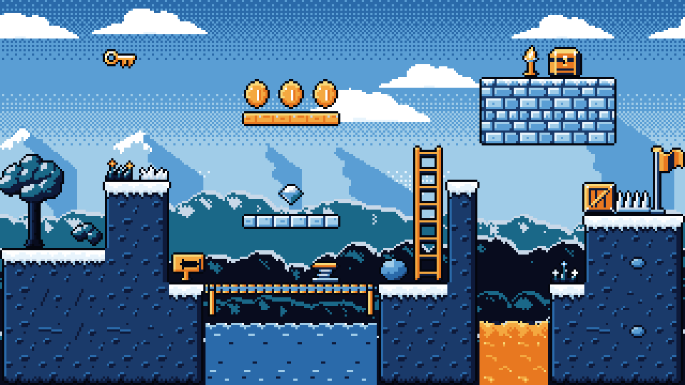 A snowy level in the Sky palette