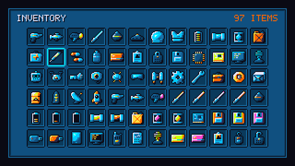 Sci-fi icons in the Cyberpunk palette