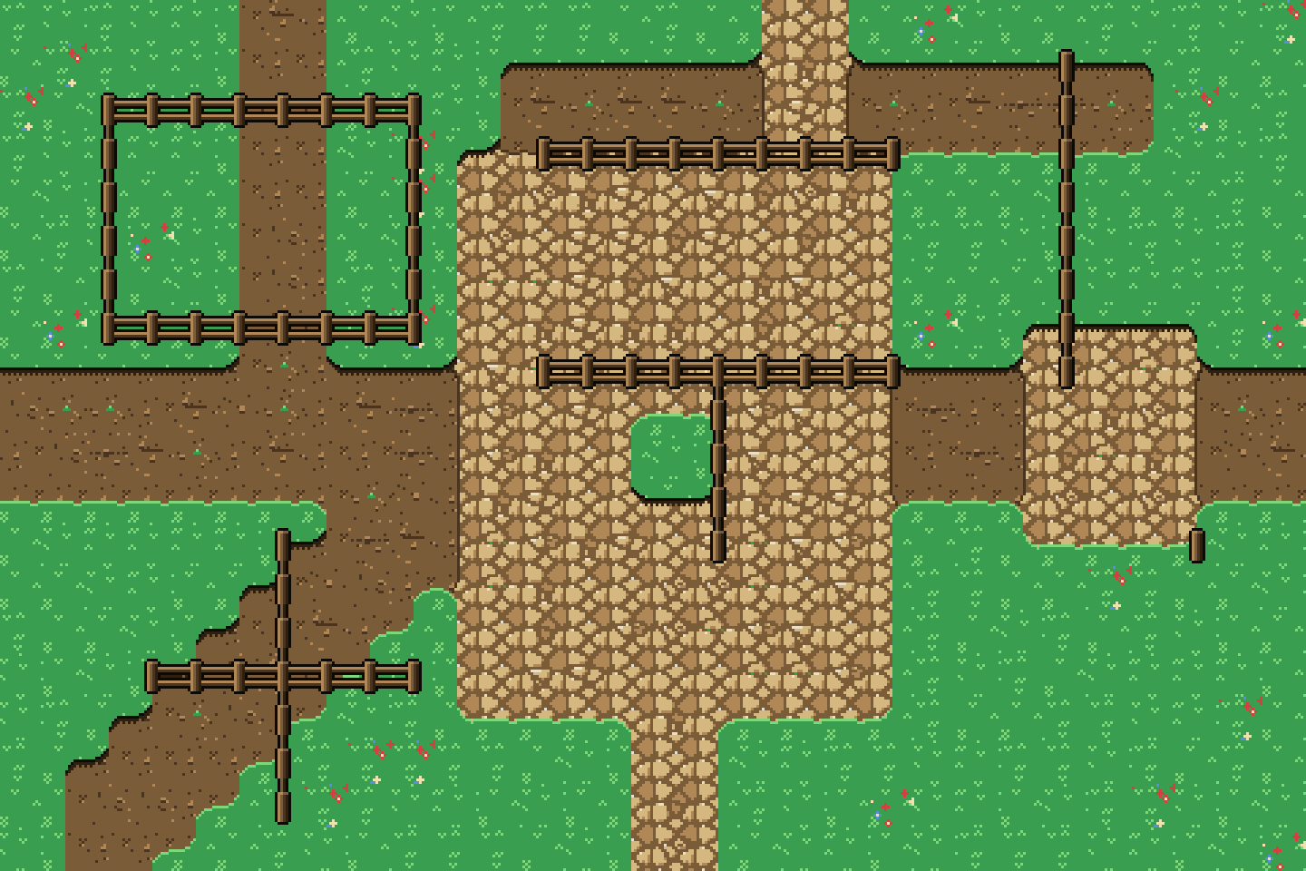 Streets and a square painted with Godot's terrain tools and rebuilt tile by tile