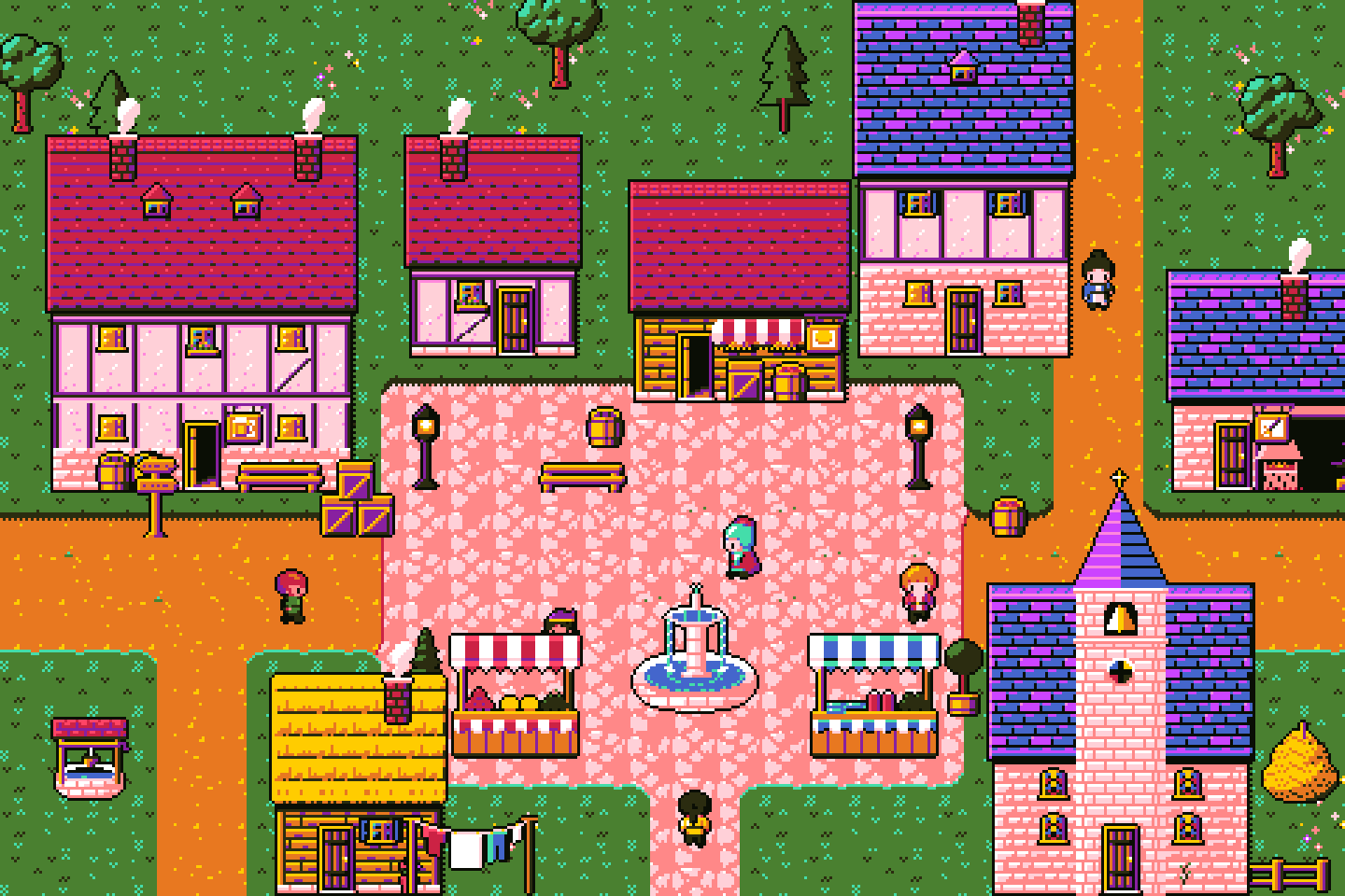 A storybook village in the Bloom palette
